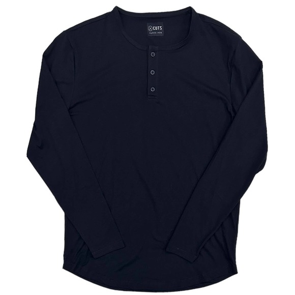 Cuts Clothing Men's Henley Curve Hem Signature Fit Long Sleeve Tee T-Shirt - Picture 1 of 1